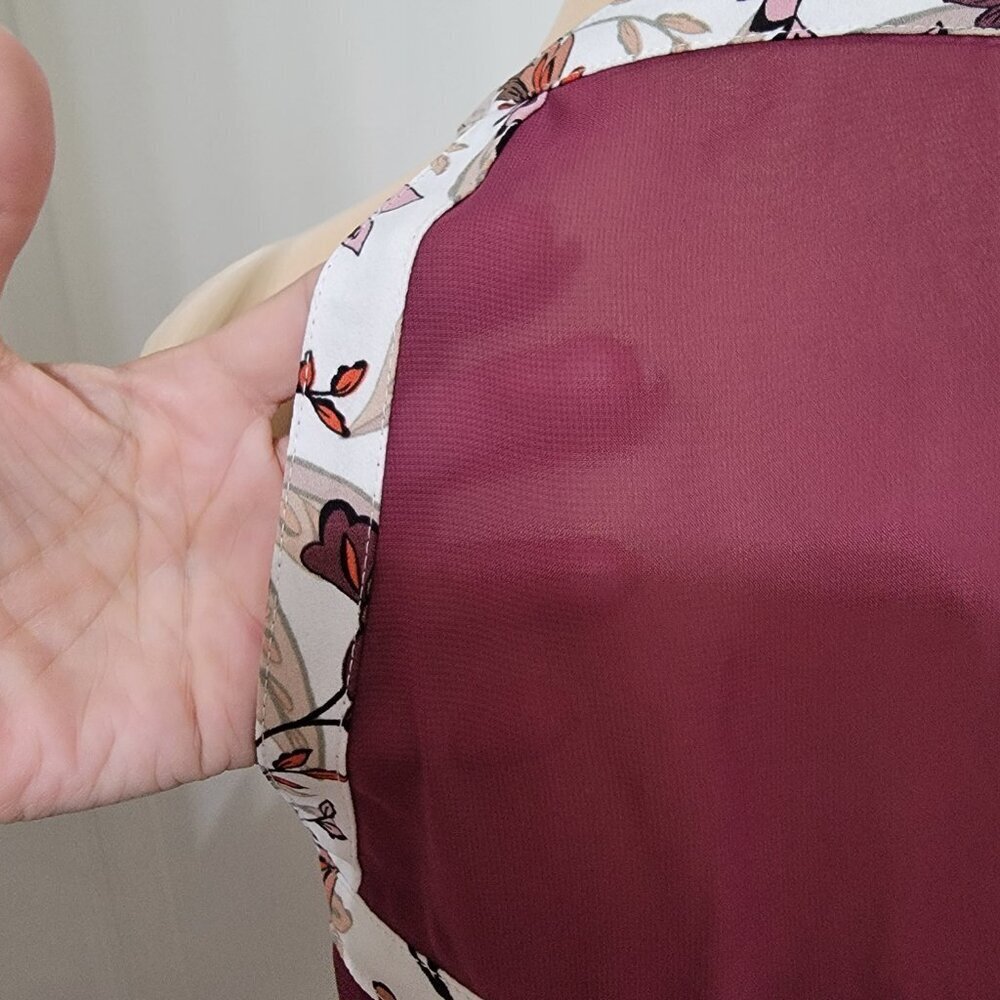 C&E (Cooper & Ella) Size S Burgundy Floral Sleeveless Blouse, Exc. Used Cond. - Picture 5 of 13